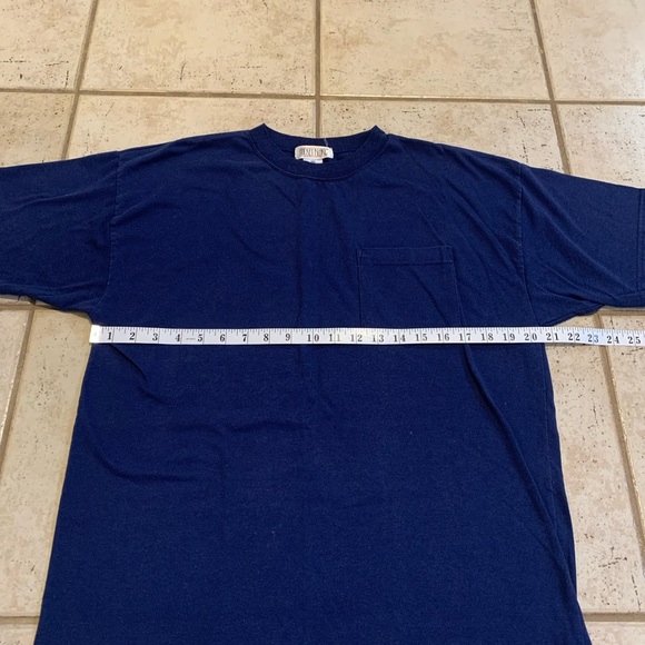 Vintage 80s/90s Lindsey Blake Navy Blue Pocket T-Shirt Medium - Picture 2 of 5
